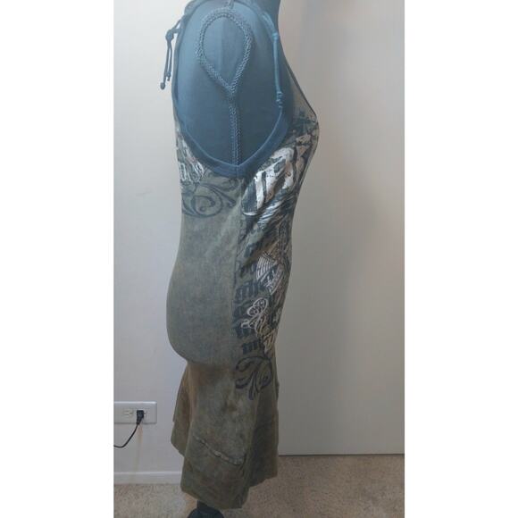 Affliction Vintage Graphic "Dead Or Alive" Lace-Up Dress. L - Picture 3 of 15